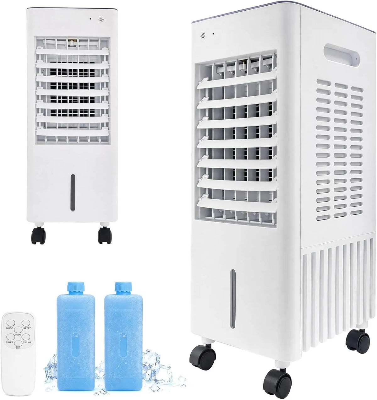 Climatiseur, 12 L, Rafraîchisseur 4-en-1, grand réservoir, 2 Blocs de Glace, Réservoir 12L avec Indicateur de Niveau, Télécommande, Écran