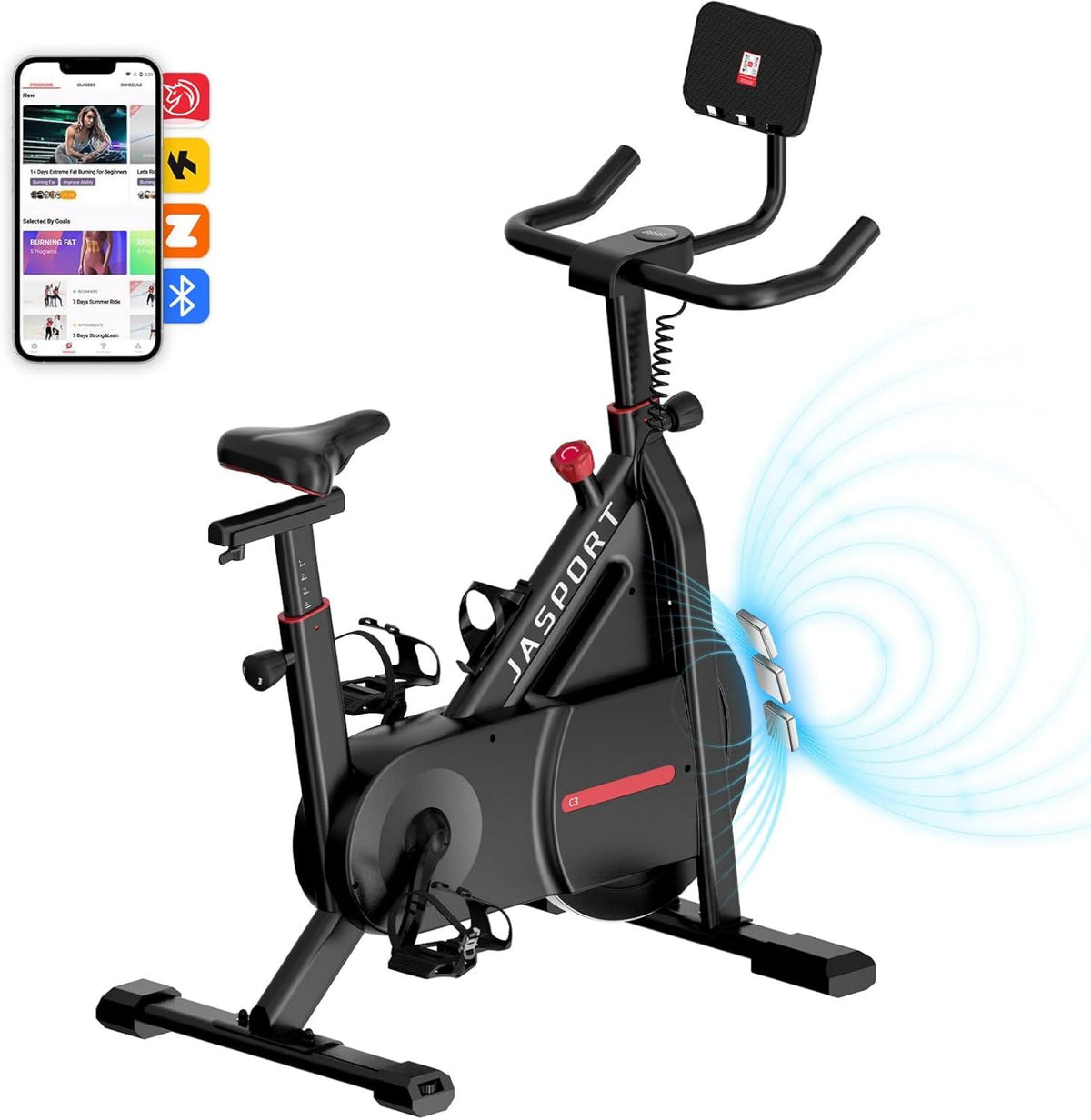 Vélo d'appartement: résistance magnétique, fonctionnement silencieux, commande via application, avec écran, 120 kg, C3