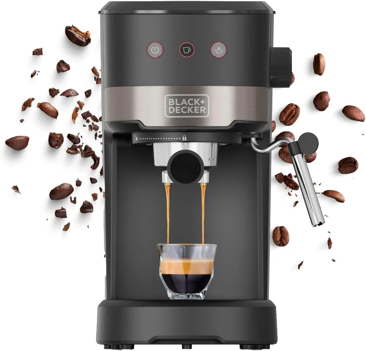 Black+Decker BXCO1100E Machine à expresso, 1,4 L, 1100 W, 3 programmes, grand réservoir, vapeur, amovible, noir, 20 Bars de Pression, 3 Fonctions