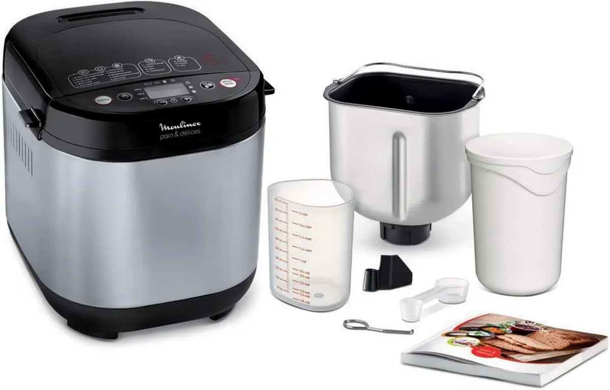 Moulinex Machine, Appareil, 20 programmes, 1 kg, pizza, acier inoxydable, noir, pour toute la famille